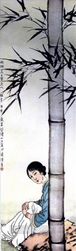 Xu Beihong girl under Chinese bamboo Oil Paintings